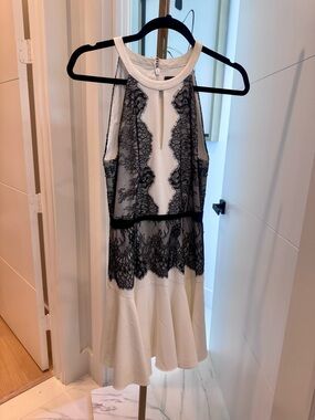 BCBGMaxAzria White Dress with Black Lace Detail